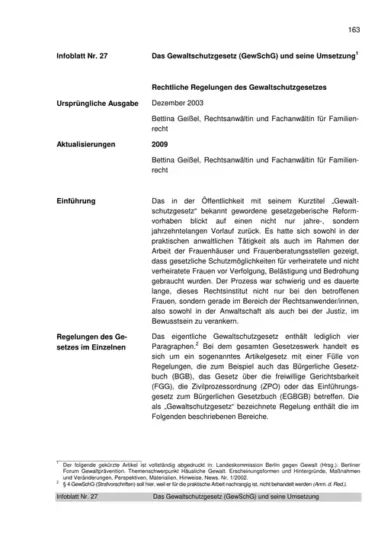 Infoblatt 27: Das Gewaltschutzgesetz (GewSchG) und seine Umsetzung in Berlin