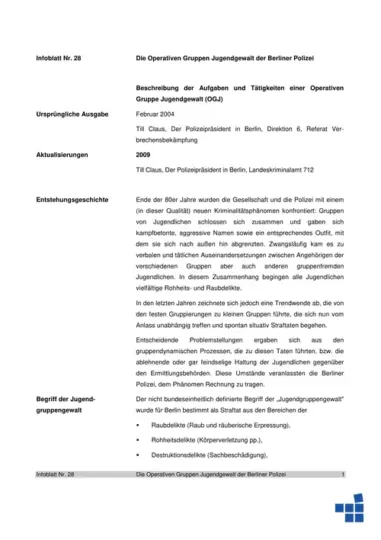 Infoblatt 28: Beschreibung der Aufgaben und Tätigkeiten der Operativen Gruppe Jugendgewalt (OGJ)