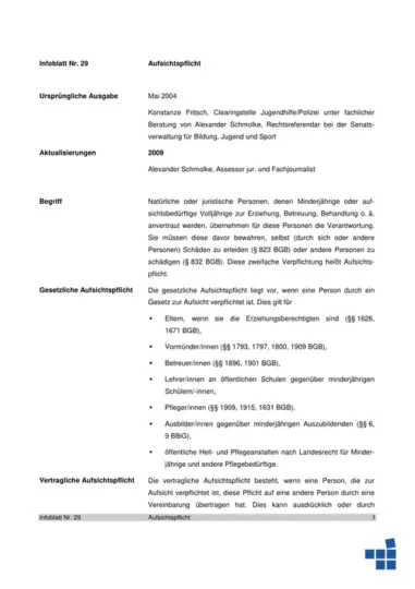 Infoblatt 29: Aufsichtspflicht