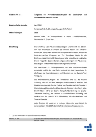 Infoblatt 32: Aufgaben der Präventionsbeauftragten der Direktionen und Abschnitte der Berliner Polizei