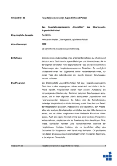 Infoblatt 33: Hospitationen zwischen Jugendhilfe und Polizei