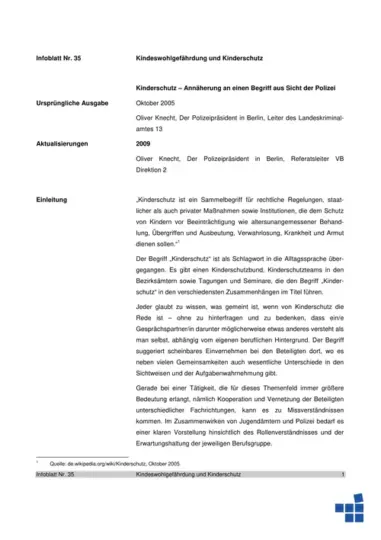 Infoblatt 35: Kinderschutz – Annäherung an einen Begriff aus Sicht von Polizei und Jugendamt