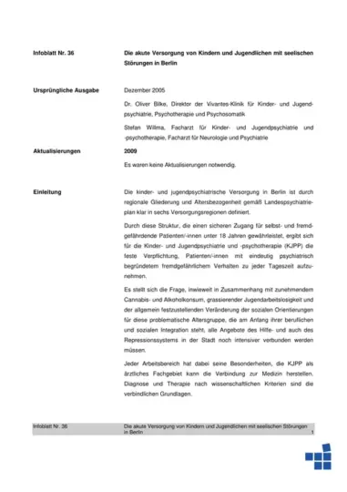 Infoblatt 36: Die akute Versorgung von Kindern und Jugendlichen mit seelischen Störungen in Berlin