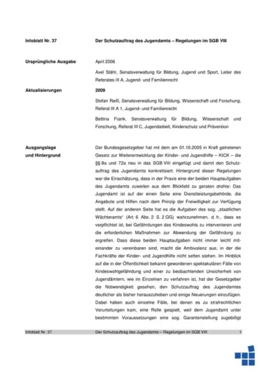 Infoblatt 37: Sonderausgabe – Der Schutzauftrag des Jugendamts – Neue Regelungen im SGB VIII