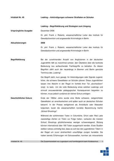 Infoblatt 40: Leaking – Ankündigungen schwerer Straftaten an Schulen – Teil I