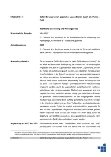Infoblatt 41: Gefährderansprachen gegenüber Jugendlichen durch die Polizei – Teil I