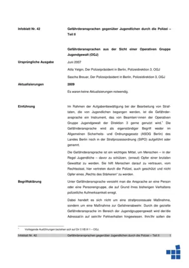 Infoblatt 42: Gefährderansprachen gegenüber Jugendlichen durch die Polizei – Teil II