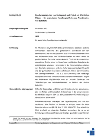 Infoblatt 44: Handlungsstrategien von Sozialarbeit und Polizei auf öffentlichen Plätzen