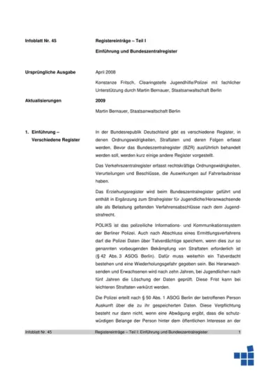 Infoblatt 45: Registereinträge – Teil 1 – Einführung und Bundeszentralregister